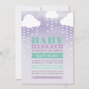 BABY SHOWER INVITE ombre wassercolor minze lila Einladung