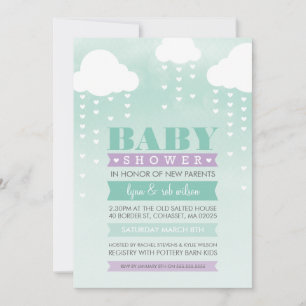 BABY SHOWER INVITE ombre wassercolor minze lila Einladung