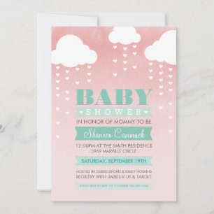 BABY SHOWER INVITE ombre wasserfarbe minze koralle Einladung