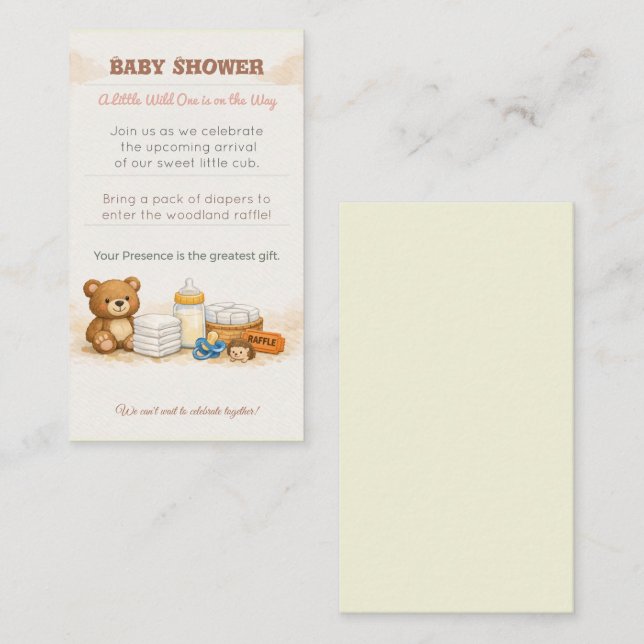 Baby Shower Invite | Woodland Diaper Raffle Card Begleitkarte (Vorne/Hinten)