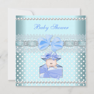 Baby Shower Junge Baby Blau Geschenk Perlen-Spitze Einladung
