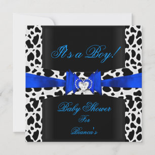 Baby Shower Junge Baby Blau Schwarz Weiß Kuh Druck Einladung