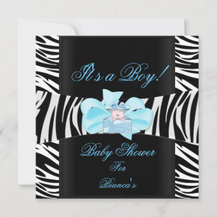 Baby Shower Junge Baby Blau Schwarz Weiß Zebra Dru Einladung