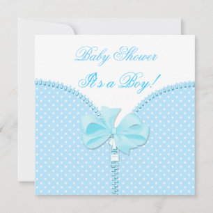 Baby Shower Junge Baby Blau Weiße Punkte Einladung