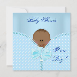 Baby Shower Junge Baby Blau Weiße Punkte Einladung
