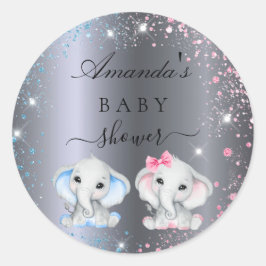 Baby Shower Junge Baby Elefanten Silber Runder Aufkleber