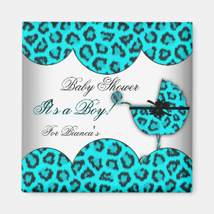 Baby Shower Junge Baby Leopard Blau Kinderwagen Magnet
