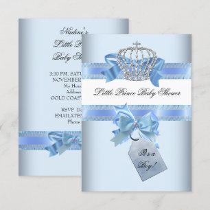 Baby Shower Junge Blau Kleiner Prinz Krone bow sml Einladung