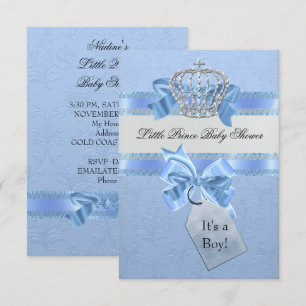 Baby Shower Junge Blau Kleiner Prinz Krone SML Einladung