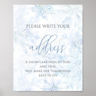 Baby Shower Junge Blau Schneekristall-Adresse Post Poster
