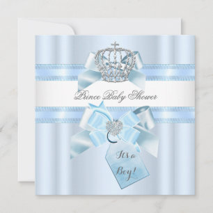 Baby Shower Junge Blau Weiß Prinz Krone 3 Einladung