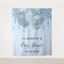 Baby Shower Junge blauer Glitzer Ballons Silber Wandteppich