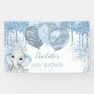 Baby Shower Junge blauer Glitzer Elefant Silber Banner