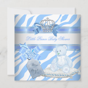 Baby Shower Junge Blaues Zebra Prinz Krone Teddybä Einladung