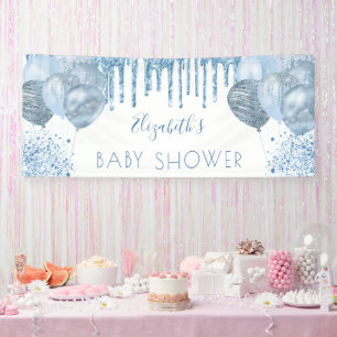 Baby Shower Junge Blue Silber Glitzer Ballons Banner