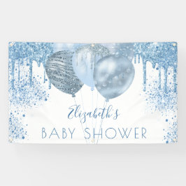 Baby Shower Junge Blue Silber Glitzer Ballons Banner
