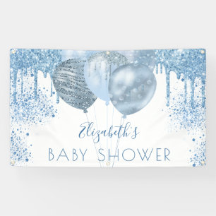 Baby Shower Junge Blue Silber Glitzer Ballons Banner