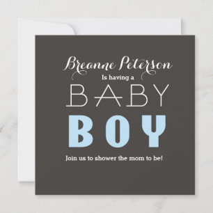 Baby Shower JUNGE Grau Hellblau Moderne Einladung