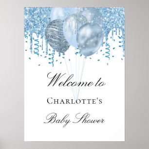 Baby Shower Junge hellblauer Glitzer Ballons Poster