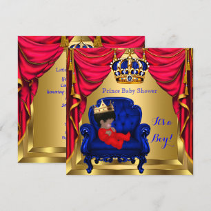 Baby Shower Junge Kleiner Prinz Blau Rot Gold Ethn Einladung