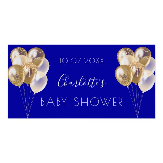 Baby Shower Junge königsblaue Goldballons Poster (Vorderseite)