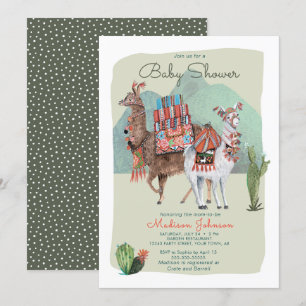 Baby Shower Junge   Lamas & Kaktus   Einladungen