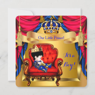 Baby Shower Junge Prinz Royal Blau Rot Gold C Einladung