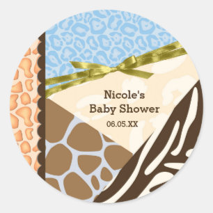 Baby Shower Jungen Blau Safari Druck Thema Party Runder Aufkleber