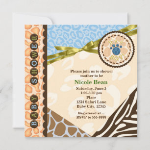 Baby Shower Jungen Blau Safari Thema Einladungen