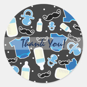 Baby Shower Jungen Sachen Blau & Grau Moderne Gesc Runder Aufkleber