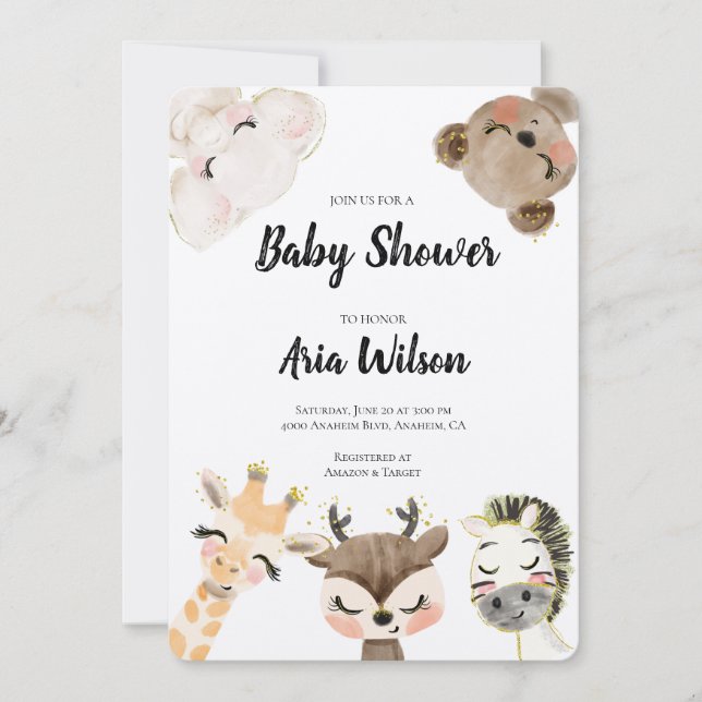 Baby Shower Jungle Safari Animals Einladung, BA10 Einladung (Vorderseite)