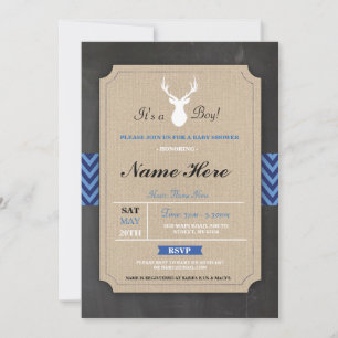 Baby Shower Jute-Junge Rustikales Geweih-Hirsch Ei Einladung