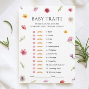 Baby Shower Karte mit Eigenschaften zum Spiel "Wil