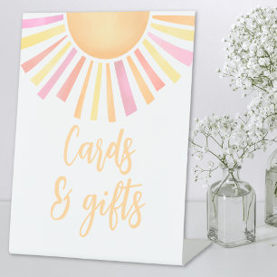 Baby Shower Karten und Geschenke mit Rosa Sonne Sockelschild