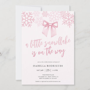 Baby Shower 'Kleine Schneeflocke mit rosa Schleife Einladung