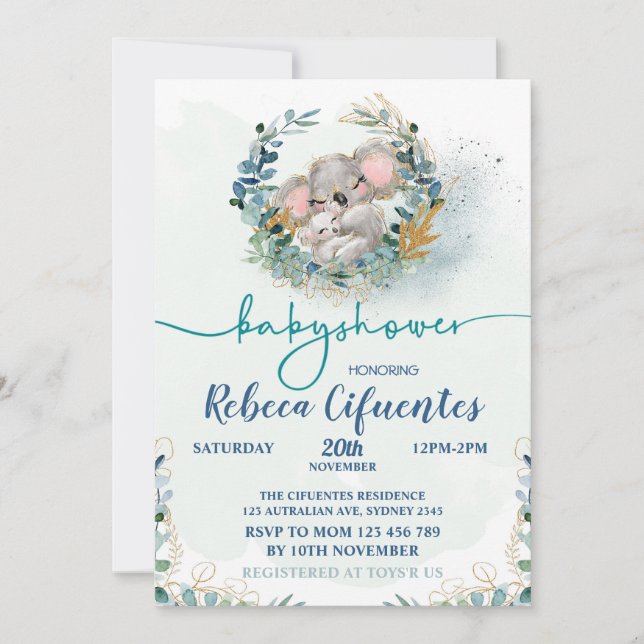 Baby Shower Koala Invitation Einladung (Vorderseite)