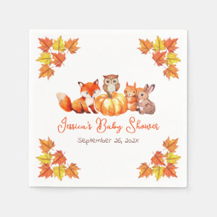 Baby Shower Kürbis Süßer Fuchs Herbstlaub Tiere Serviette
