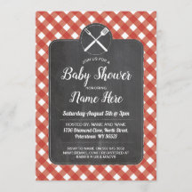 Baby Shower lädt Red Gingham Chalk GRILLEN Style e