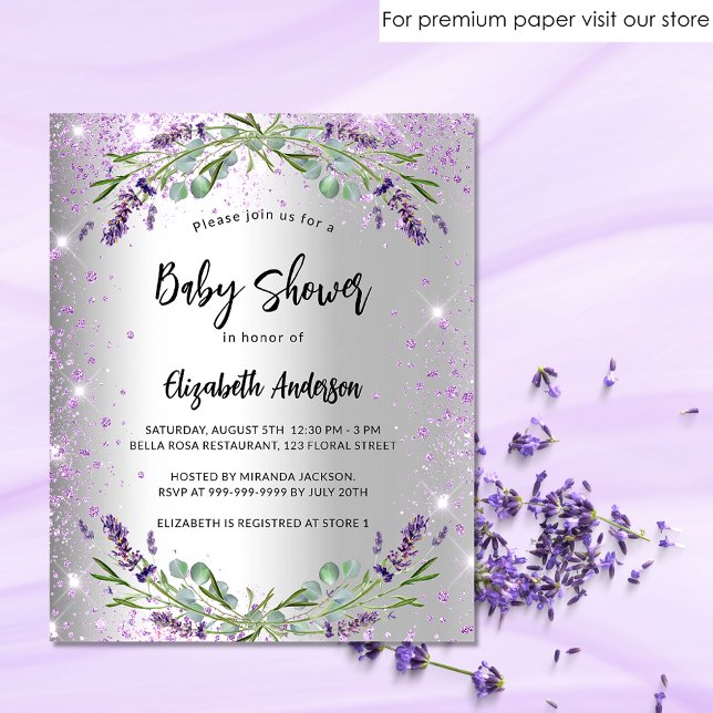 Baby Shower Lavendel Silber Einladung Flyer (Von Creator hochgeladen)