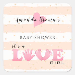 Baby Shower Liebe Baby Girl Quadratischer Aufkleber
