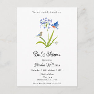 Baby Shower Lily mit Blaumeise Mutter und Baby  Einladungspostkarte