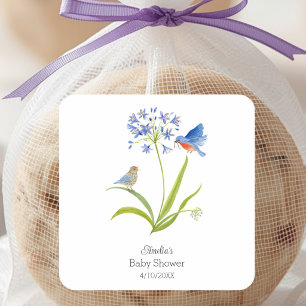 Baby Shower Lily mit Blaumeise Mutter und Baby Quadratischer Aufkleber