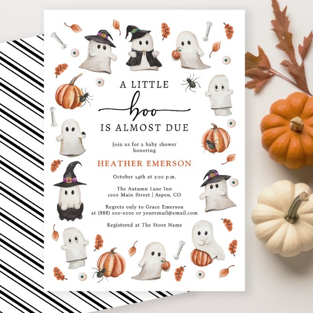 Baby Shower Little Boo Einladung (A Little Boo Is Almost Due Baby Shower Invitation Black White Orange Fall Autumn)