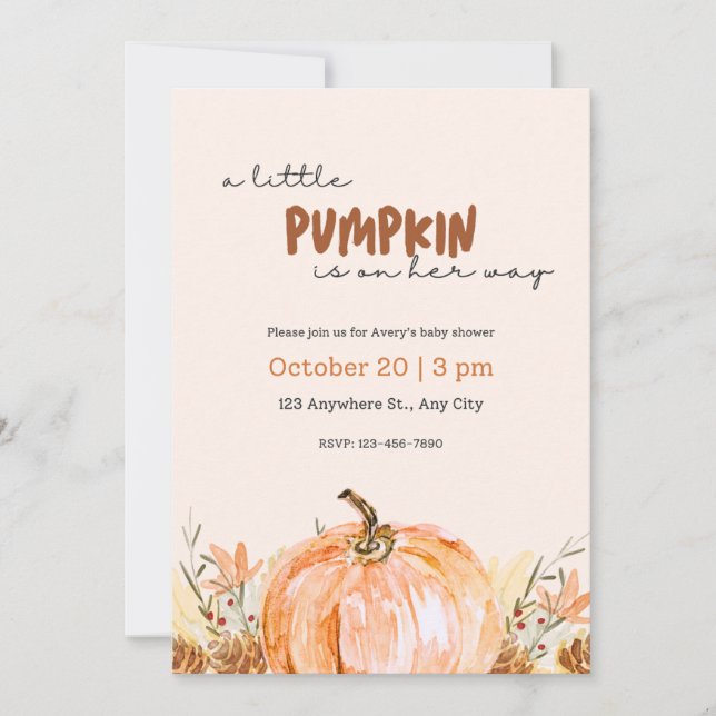 Baby Shower Little Pumpkin Fall Invitation Einladung (Vorderseite)