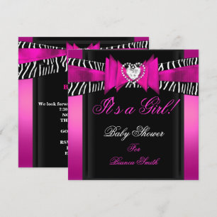 Baby Shower Mädchen Baby Hot Pink Schwarz Zebra Einladung