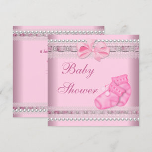 Baby Shower Mädchen Baby Rosa Babyschuhe Perlen Sp Einladung