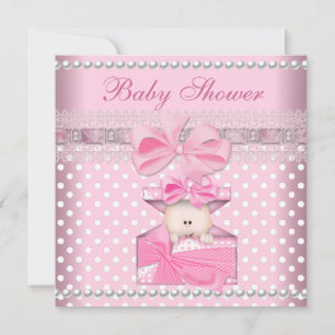 Baby Shower Mädchen Baby Rosa Geschenk Fleck Perle Einladung