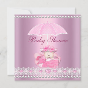 Baby Shower Mädchen Baby Rosa Regenschirm Perlenwe Einladung
