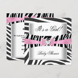 Baby Shower Mädchen Baby Rosa Schwarz Weiß Zebra Einladung