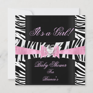 Baby Shower Mädchen Baby Rosa Schwarz Weiß Zebra Einladung